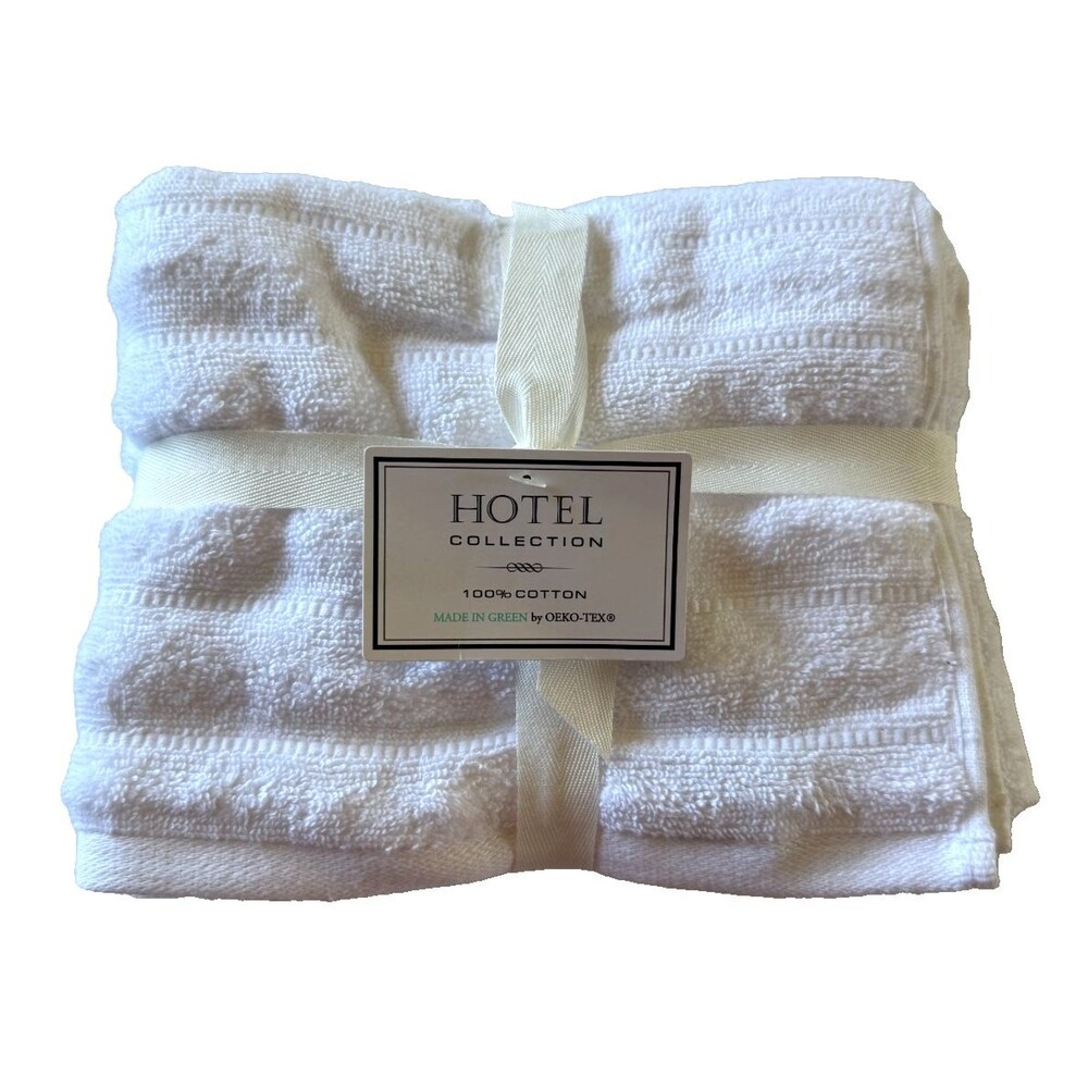 Hotel Collection Luxury Hand Towels White 100% Cotton 18x 28" Set of 2